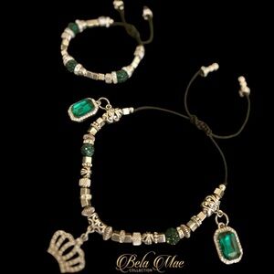 Emerald + Silver Bracelet + Anklet set